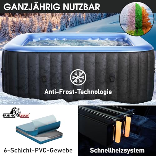 Whirlpool aufblasbar BRAST® MSpa Tekapo für 6 Personen 185x185cm In-Outdoor Pool 132 Massagedüsen Energiespar-Timer Heizung Aufblasfunktion per Knopfdruck Bubble Spa Wellness Massage - 4