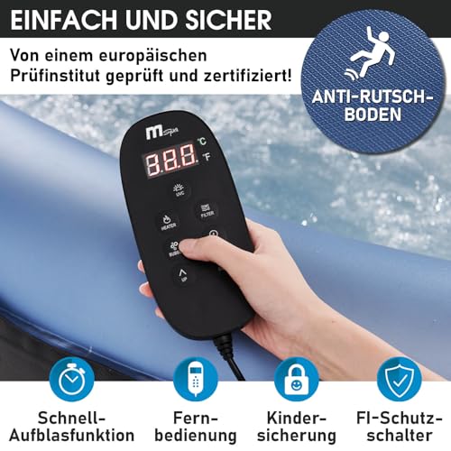 Whirlpool aufblasbar BRAST® MSpa Tekapo für 6 Personen 185x185cm In-Outdoor Pool 132 Massagedüsen Energiespar-Timer Heizung Aufblasfunktion per Knopfdruck Bubble Spa Wellness Massage - 6