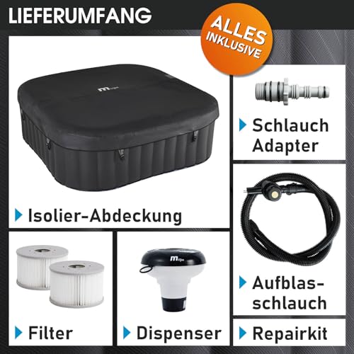 Whirlpool aufblasbar BRAST® MSpa Tekapo für 6 Personen 185x185cm In-Outdoor Pool 132 Massagedüsen Energiespar-Timer Heizung Aufblasfunktion per Knopfdruck Bubble Spa Wellness Massage - 9