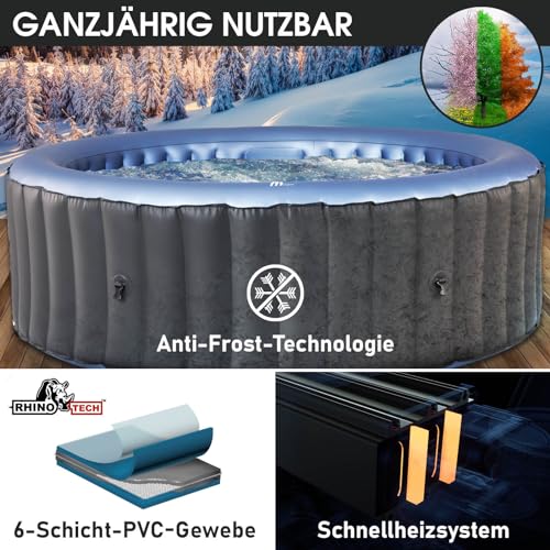 BRAST® Whirlpool aufblasbar MSpa Bergen für 4-8 Personen | viele Größen Ø180-224cm | In- Outdoor Pool | Ganzjähriger Einsatz | bis zu 144 Massagedüsen | Stromsparend inkl. Energiespar-Timer | Bergen 6 - 4