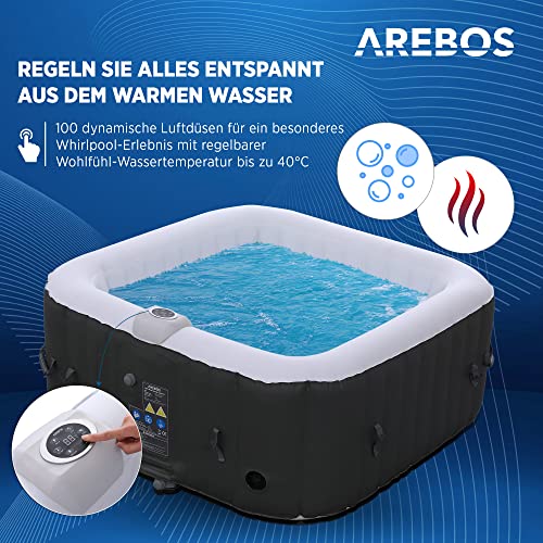 Arebos Aufblasbarer Spa | für drinnen und draußen | 4 Personen | 154x154cm | 100 Massagedüsen | Wellness Spa Heizung | Aufblasbare Massage Quadrat | 600 Liter - 2