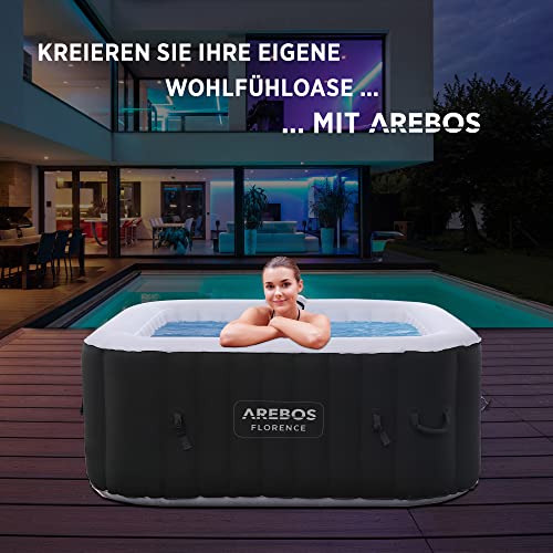 Arebos Aufblasbarer Spa | für drinnen und draußen | 4 Personen | 154x154cm | 100 Massagedüsen | Wellness Spa Heizung | Aufblasbare Massage Quadrat | 600 Liter - 4