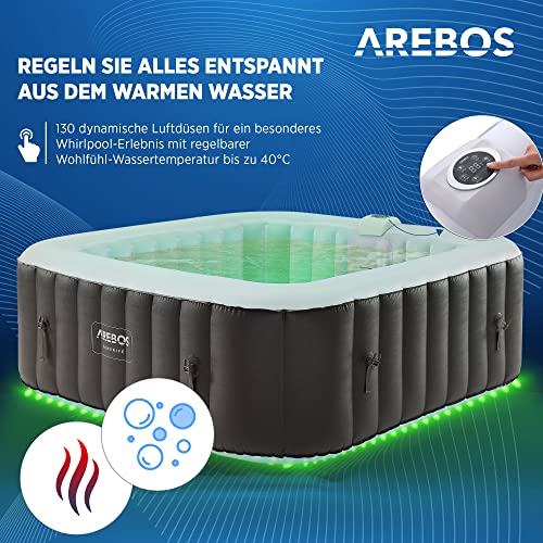 Arebos Spa Whirlpool 2400 W | automatisch aufblasbar | In- & Outdoor Spa Pool | 6 Personen | 185x185 cm | LED-Beleuchtung | 130 Massagedüsen | 910 L | Inkl. Abdeckung | Bubble Spa & Wellness Massage - 3