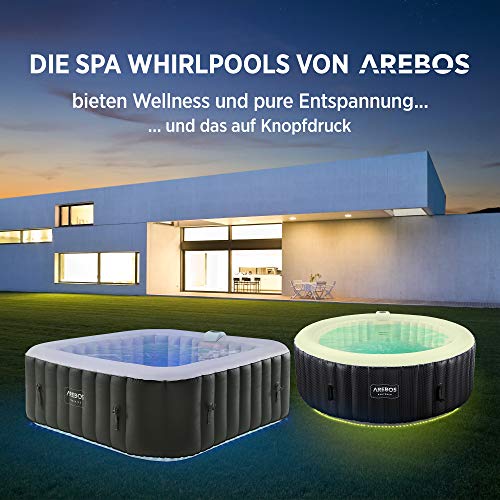 Arebos Spa Whirlpool 2400 W | automatisch aufblasbar | In- & Outdoor Spa Pool | 6 Personen | 185x185 cm | LED-Beleuchtung | 130 Massagedüsen | 910 L | Inkl. Abdeckung | Bubble Spa & Wellness Massage - 5