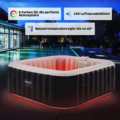 Arebos Spa Whirlpool 2400 W | automatisch aufblasbar | In- & Outdoor Spa Pool | 6 Personen | 185x185 cm | LED-Beleuchtung | 130 Massagedüsen | 910 L | Inkl. Abdeckung | Bubble Spa & Wellness Massage - 6