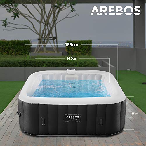 Arebos Spa Whirlpool 2400 W | automatisch aufblasbar | In- & Outdoor Spa Pool | 6 Personen | 185x185 cm | LED-Beleuchtung | 130 Massagedüsen | 910 L | Inkl. Abdeckung | Bubble Spa & Wellness Massage - 7