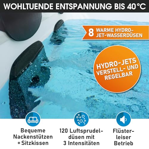 BRAST® Whirlpool MSpa Oslo mit Fester Außenwand | LED-Beleuchtung mit 20 einstellbaren Farben für 6 Personen | 160x160x65cm | 120 Massagedüsen | Ganzjähriger Einsatz Winterfest | In & Outdoor Pool - 2