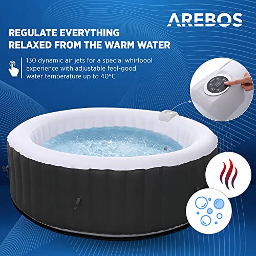 Arebos Whirlpool | aufblasbar | In- & Outdoor | 6 Personen | ⌀ 208 cm | 130 Massagedüsen | mit Heizung | 1.000 Liter | Inkl. Abdeckung | Bubble Spa & Wellness Massage - 2