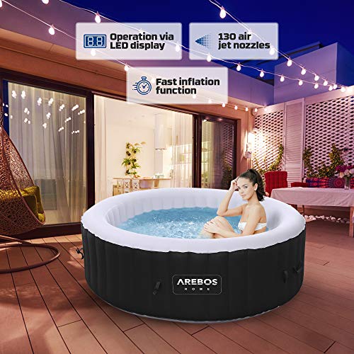 Arebos Whirlpool | aufblasbar | In- & Outdoor | 6 Personen | ⌀ 208 cm | 130 Massagedüsen | mit Heizung | 1.000 Liter | Inkl. Abdeckung | Bubble Spa & Wellness Massage - 3