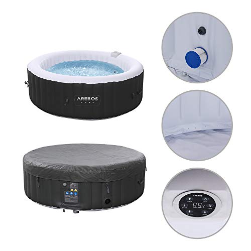 Arebos Whirlpool | aufblasbar | In- & Outdoor | 6 Personen | ⌀ 208 cm | 130 Massagedüsen | mit Heizung | 1.000 Liter | Inkl. Abdeckung | Bubble Spa & Wellness Massage - 5