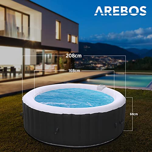 Arebos Whirlpool | aufblasbar | In- & Outdoor | 6 Personen | ⌀ 208 cm | 130 Massagedüsen | mit Heizung | 1.000 Liter | Inkl. Abdeckung | Bubble Spa & Wellness Massage - 7