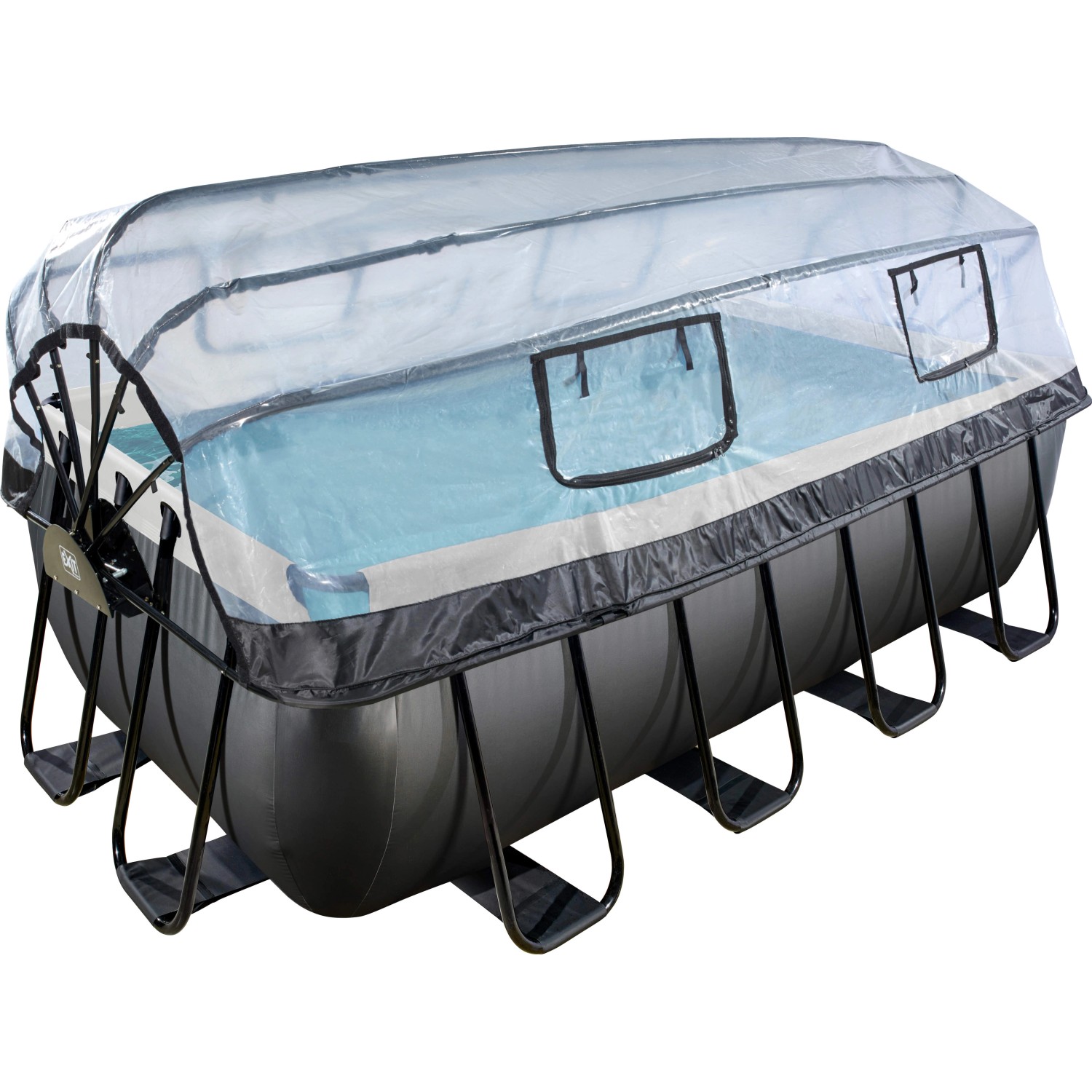 Exit Black Leather Pool Schwarz 400 x 200 x 122 cm m. Sandfilterpumpe, Abdeckung