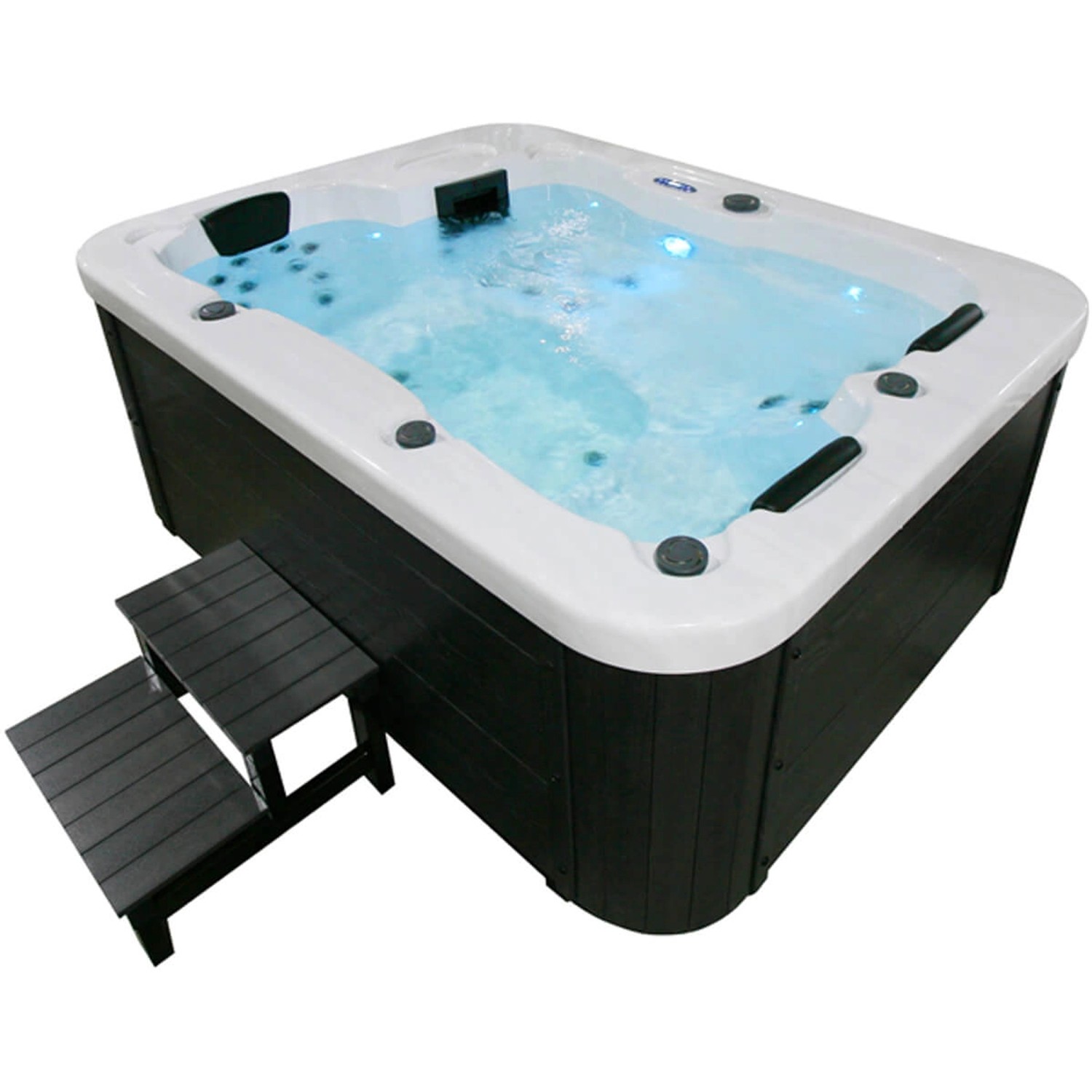 Home Deluxe Outdoor Whirlpool White Marble Plus Inkl. Treppe und Thermoabdeckung