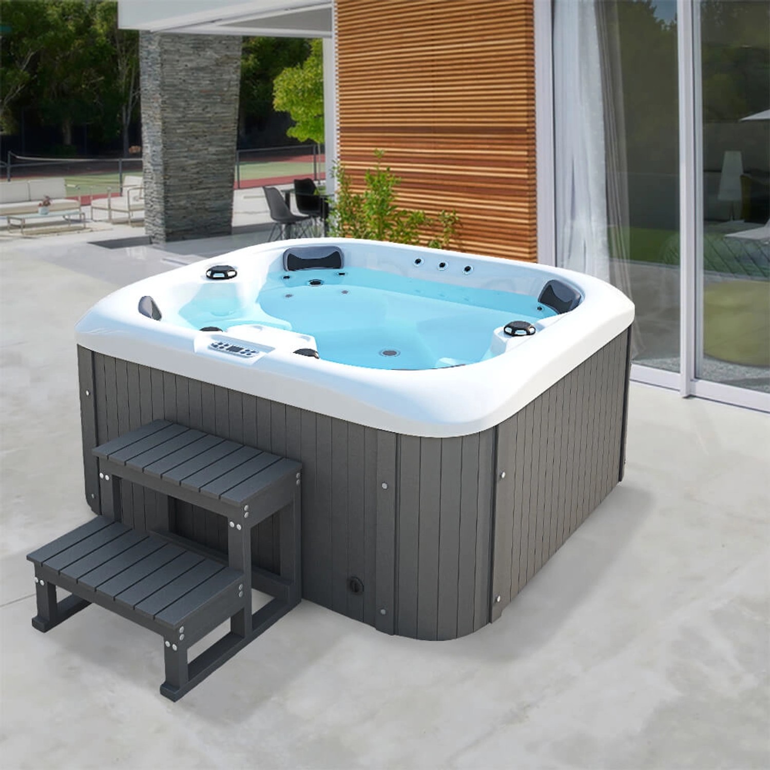 Home Deluxe Outdoor Whirlpool Sea Star Plus 180 x 160 x 79 cm Dunkelgrau-Weiß