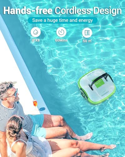 Poolroboter Akku, Kabellos Poolsauger mit Dual Motor, Leichtgewicht, 60 Mins Reinigung, Automatische Poolreiniger für Oberirdische und Unterirdische Pools mit Flachem Boden WINNY POOL CLEANER - 4