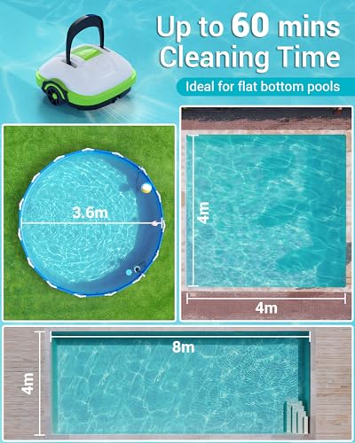 Poolroboter Akku, Kabellos Poolsauger mit Dual Motor, Leichtgewicht, 60 Mins Reinigung, Automatische Poolreiniger für Oberirdische und Unterirdische Pools mit Flachem Boden WINNY POOL CLEANER - 5