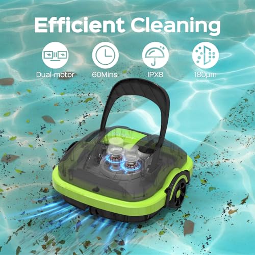 Poolroboter Akku, Poolsauger mit 2-Motor, Starke Saugkraft, Leichtgewicht, Poolreiniger Ideal für Oberirdische und Unterirdische Pools mit Flachem Boden, 60 Mins Reinigung WINNY POOL CLEANER - 2