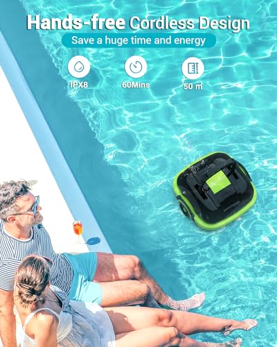 Poolroboter Akku, Poolsauger mit 2-Motor, Starke Saugkraft, Leichtgewicht, Poolreiniger Ideal für Oberirdische und Unterirdische Pools mit Flachem Boden, 60 Mins Reinigung WINNY POOL CLEANER - 6