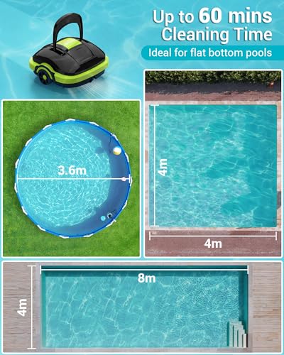 Poolroboter Akku, Poolsauger mit 2-Motor, Starke Saugkraft, Leichtgewicht, Poolreiniger Ideal für Oberirdische und Unterirdische Pools mit Flachem Boden, 60 Mins Reinigung WINNY POOL CLEANER - 7