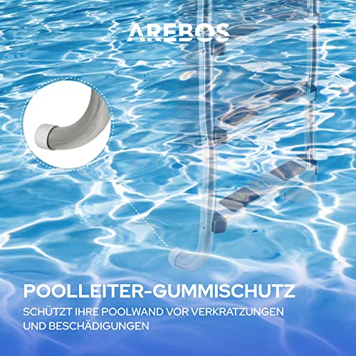 Arebos Edelstahl Poolleiter | inkl. Kunststoffbolzen, Flanschrohr und Montagematerial | 2 Montagemöglichkeiten | mit Antirutschpads auf den Sprossen | Einstiegsleiter Silber | Einbauleiter 4 Stufen - 6