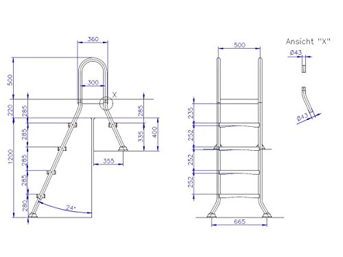 Ideal Eichenwald Poolleiter Hochbeckenleiter Schwimmbadleiter Edelstahlleiter Leiter 1,2/0,4m - 7