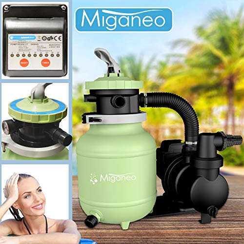 Miganeo Sandfilteranlage Speed Clean Dynamic 7000 - Grün | Pumpenleistung 6.300 l/h | Filterleistung 4.500 l/h | Filteranlage für Pools bis 25.000 Liter | Stromsparende 250 Watt - 6