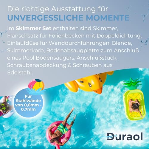 Duraol Pool Einbauskimmer I Hochwertiges Skimmer Set für Fertigbecken & Aufstellbecken I Einbau-Skimmer Pool aus ABS Kunststoff I Skimmer Set Stahlwandpool für Rund- & Ovalformbecken - 4