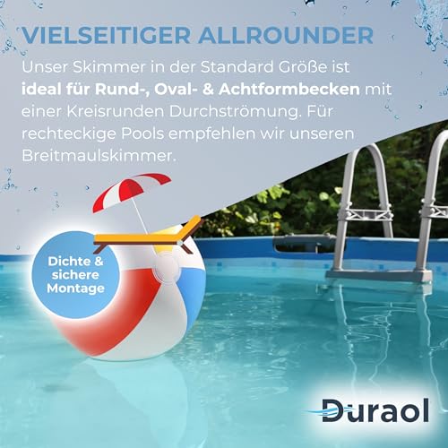 Duraol Pool Einbauskimmer I Hochwertiges Skimmer Set für Fertigbecken & Aufstellbecken I Einbau-Skimmer Pool aus ABS Kunststoff I Skimmer Set Stahlwandpool für Rund- & Ovalformbecken - 6