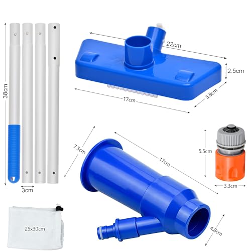 143cm Poolsauger Staubsauger - Pool Sauger mit Bürste & 4 Abnehmbare Verstärkung Aluminiumstange, Schwimmbad Teich Jet Vakuumkopf mit Laubsack für Reinigung Saugen Pool Boden Mini-Reiniger für Brunnen - 5