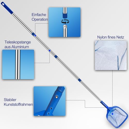 4BAOHUI Pool Kescher 83-200 cm Lang, Poolkescher Feinmaschig mit Teleskopstange, 14cm Tief Poolreinigung Kescher, Teichkescher für Schwimmbad, Teich, Algen & Bestway Pool, Planschbecken, Whirlpool - 2