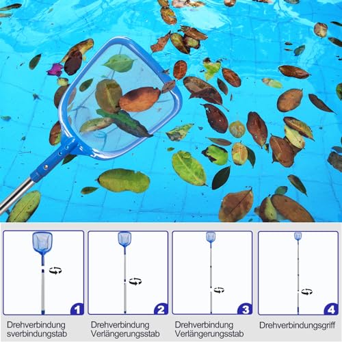 4BAOHUI Pool Kescher 83-200 cm Lang, Poolkescher Feinmaschig mit Teleskopstange, 14cm Tief Poolreinigung Kescher, Teichkescher für Schwimmbad, Teich, Algen & Bestway Pool, Planschbecken, Whirlpool - 5