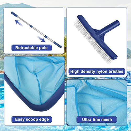 AMFUN Pool Reinigungsset, Pool Zubehör Set, Schwimmbecken-Skimmernetz mit Verstellbarer 35-Zoll-Aluminium-Teleskopstange, Schrubberbürste, Schwammbürste, PH-Testpapier, für Pool und Teichreinigung - 4