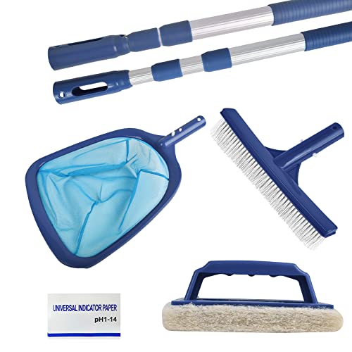 AMFUN Pool Reinigungsset, Pool Zubehör Set, Schwimmbecken-Skimmernetz mit Verstellbarer 35-Zoll-Aluminium-Teleskopstange, Schrubberbürste, Schwammbürste, PH-Testpapier, für Pool und Teichreinigung - 9