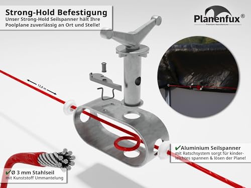 Planenfux® Poolabdeckung rund 366 cm (Für Ø 320-366cm Pools) | 2-in-1 Abdeckplane Pool rund aus 200g/m² PE Material | Poolplane Solarplane Pool rund für Sommer & Winter | Ø420 cm Pool Abdeckung rund - 3