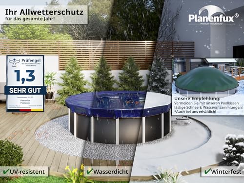 Planenfux® Poolabdeckung rund 366 cm (Für Ø 320-366cm Pools) | 2-in-1 Abdeckplane Pool rund aus 200g/m² PE Material | Poolplane Solarplane Pool rund für Sommer & Winter | Ø420 cm Pool Abdeckung rund - 4