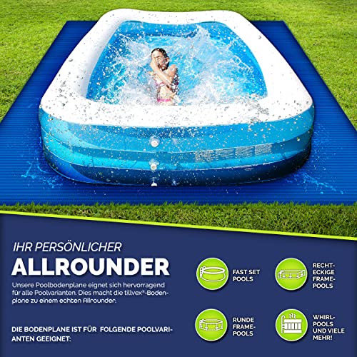 tillvex Pool Bodenplane 396 x 396 cm quadratisch für Pools bis Ø 366cm | Poolunterlage UV-Stabil & reißfest | Bodenschutzplane Swimmingpool - 3