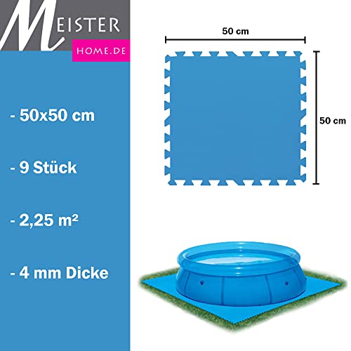 Meisterhome® Pool Matten 9 Stück à 50x50cm 2.25 m² Unterlegmatte Bodenschutzmatte für Pool und Planschbecken - 2